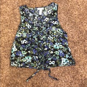 Floral front tie cropped tank